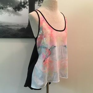 High-Low Sequined Hummingbird Racerback Tank Top